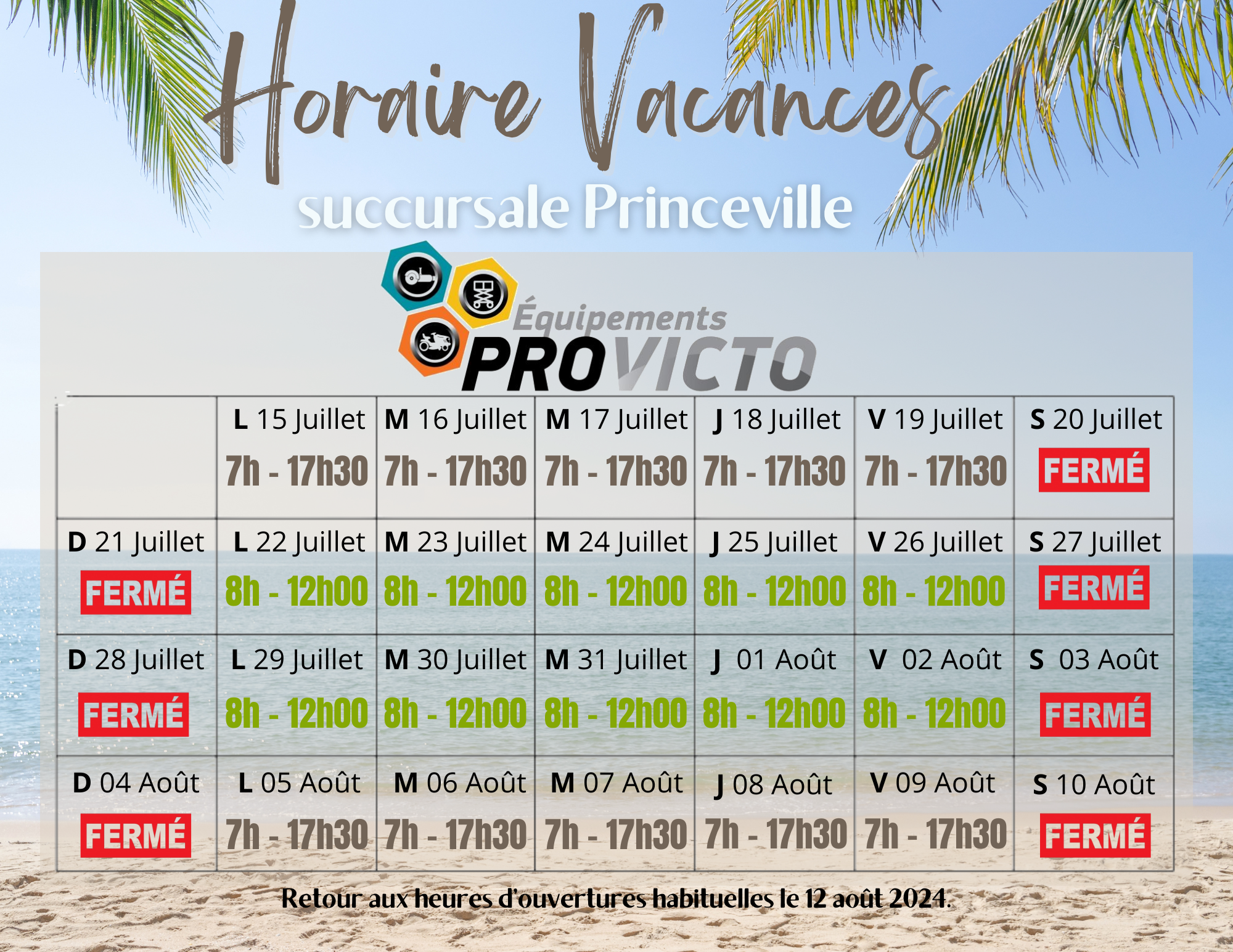 Horaire Vacances princeville
